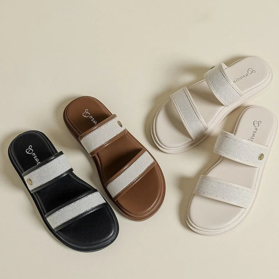 Women's vintage flip-flops in brown or black with artificial PU upper and soft bottom, sizes 35-41
