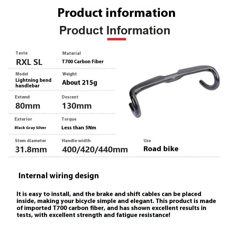 Black Grey Silver carbon fibre road bicycle drop handlebar in 400mm, 420mm, or 440mm width