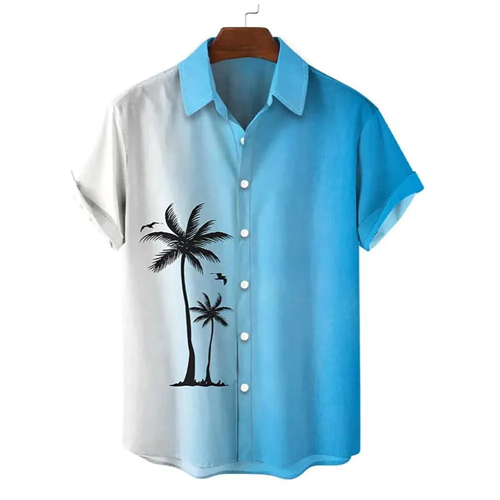 Hawaiian men's short-sleeved shirt with 3D printed colour pattern, regular cut cardigan style