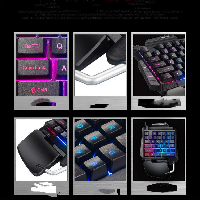 Black one-handed left-hand gaming keyboard with USB connector for mobile gaming throne converter setups