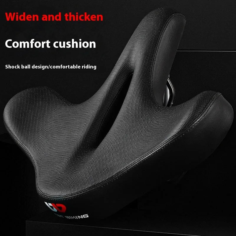 Black bicycle seat cushion with 3cm polyurethane foam padding for shock absorption on mountain bikes