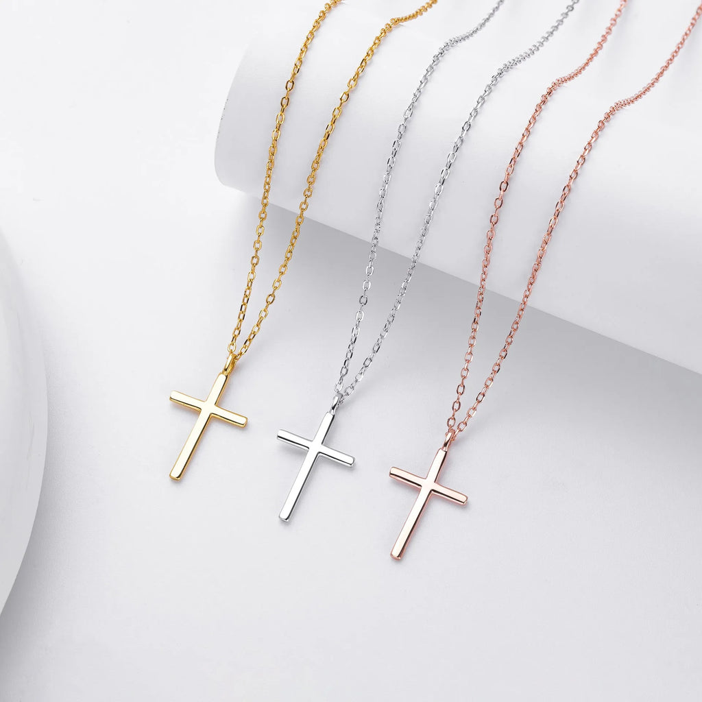 S925 sterling silver necklace with cross pendant on adjustable 41-50cm chain in gold electroplated finish