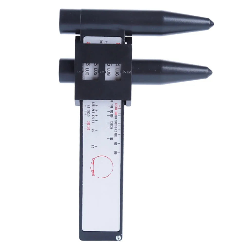 Electronic digital caliper hole distance measuring tool showing digital display with 180mm range for wheel hub measurements