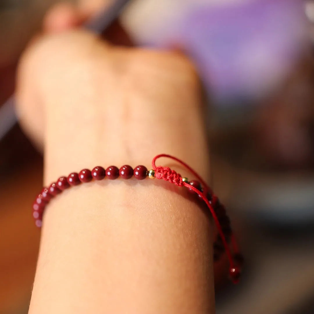 Geometric purple gold sand cinnabar bracelet with Chinese auspicious patterns
