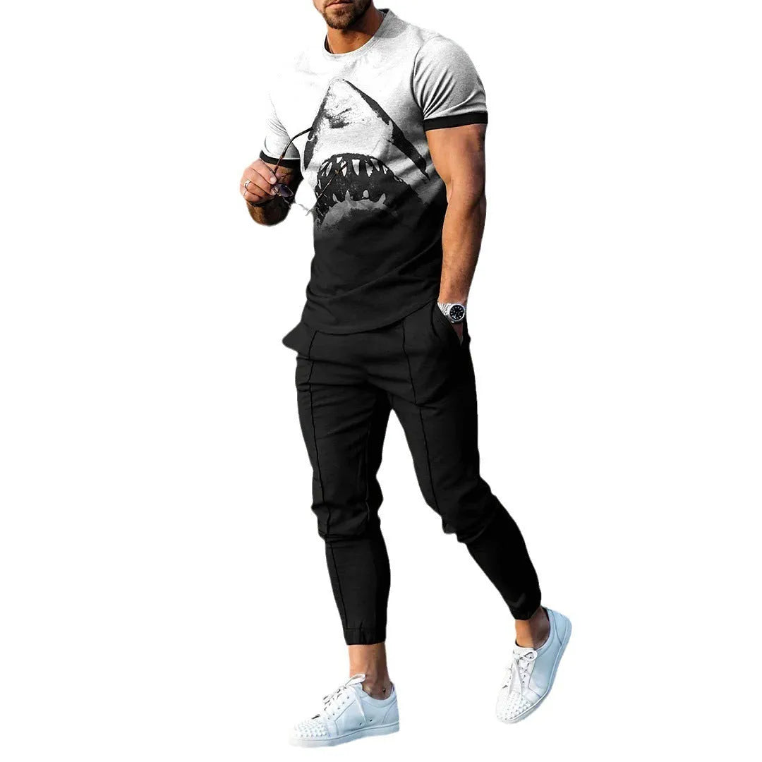 Men's short-sleeved polyester tracksuit set with trousers in various colours, sizes S to 4XL, for sports activities