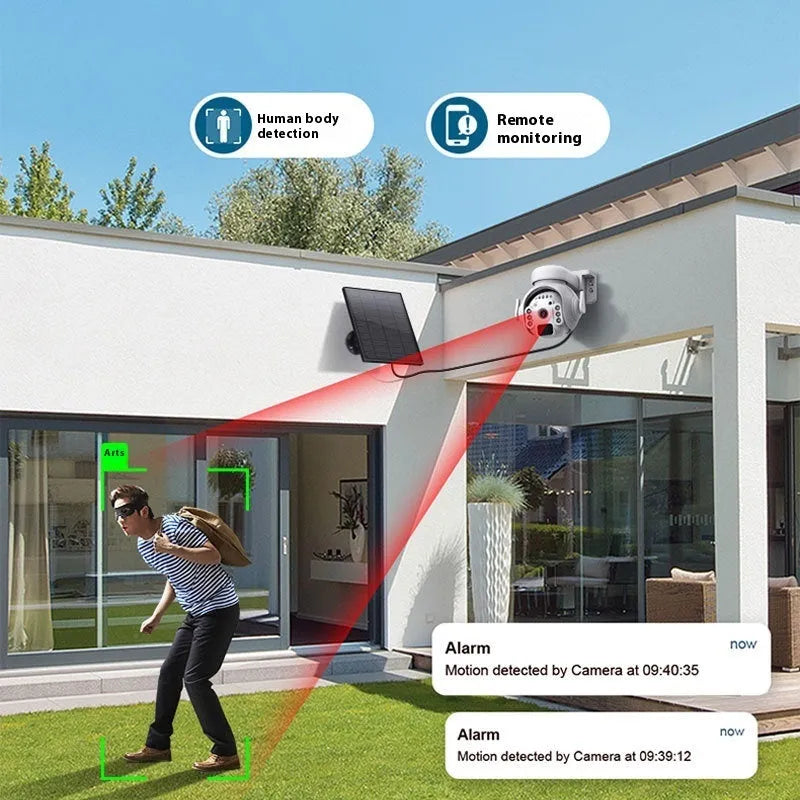 Q55 solar security camera in camouflage finish with 3 million pixel HD and full colour night vision for outdoor monitoring