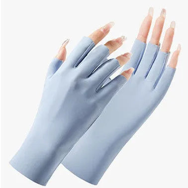 Thin women's ice silk sunscreen gloves with UPF50 protection in multiple colour options