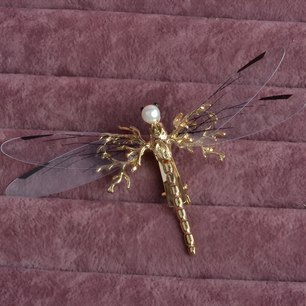 Golden dragonfly-shaped side clip headdress with jucai decoration for women
