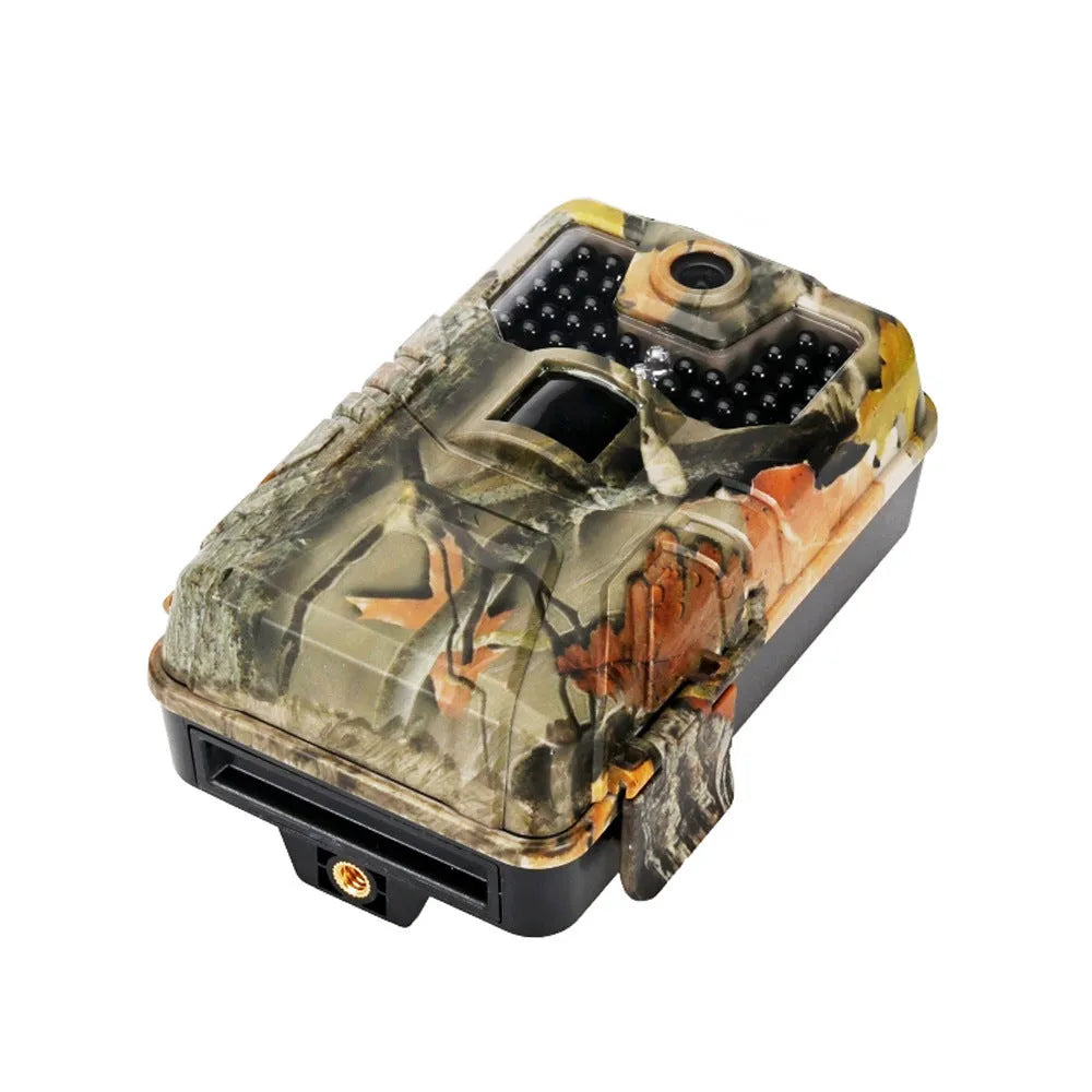 Compact camouflage infrared hunting camera with Bluetooth for mobile APP connectivity.