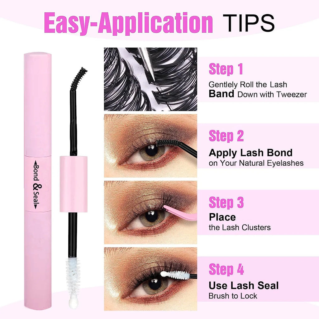 Mixed package of DIY cluster false eyelashes in 30D and 40D densities with tweezers, lengths 9-16mm.