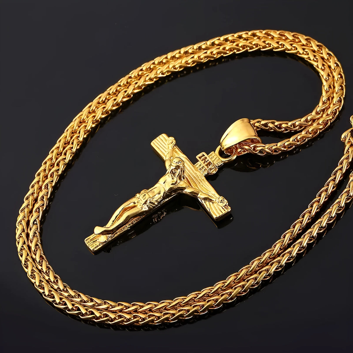 Unisex 60cm keel chain necklace with alloy cross or flower basket pendant in silver or gold