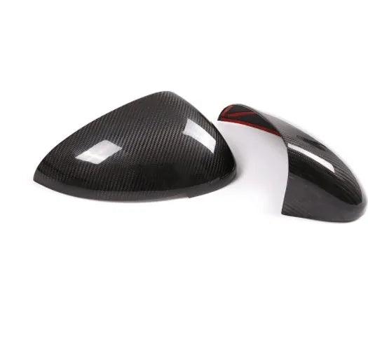 Carbon fibre mirror covers for Porsche Macan, black colour, dimensions 27.5cm by 16.3cm by 13.8cm