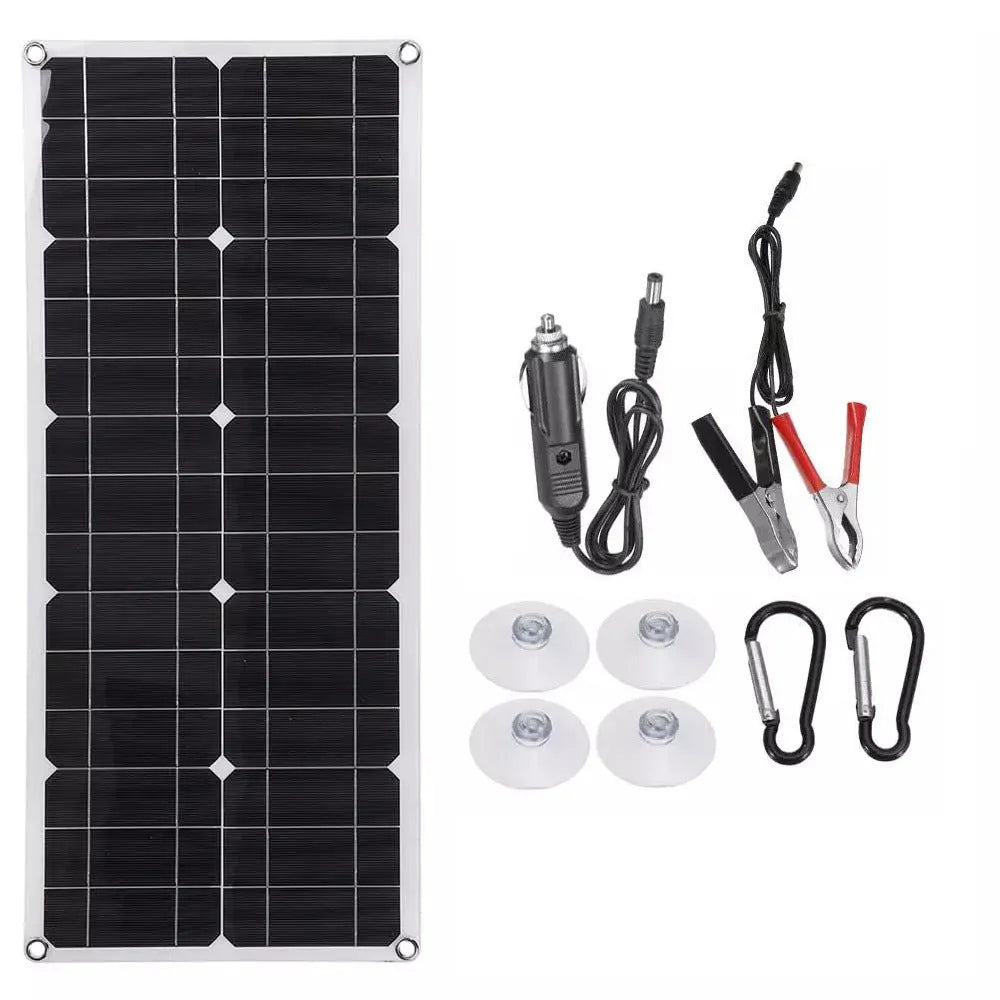 30W semi-flexible outdoor solar panel with USB charging ports for mobile devices