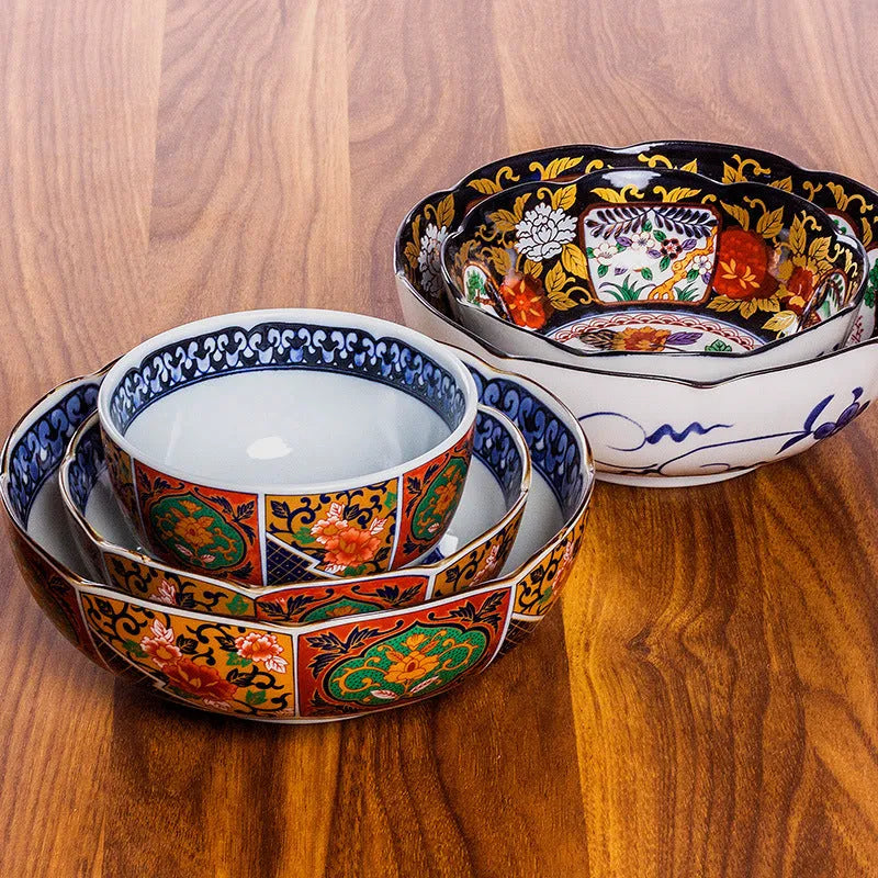Retro ceramic bowl with underglaze peony pattern, 4-inch diameter, porcelain material