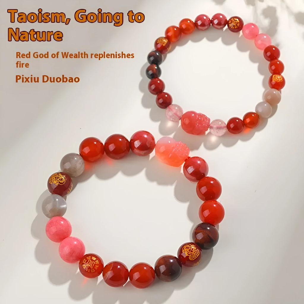 Handmade five elements crystal bracelet showing geometric beads in gold, wood, water, fire, or earth colours.