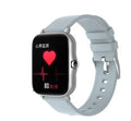 Smart watch with 1.7-inch blue touch screen on adjustable strap, showing heart rate and time display