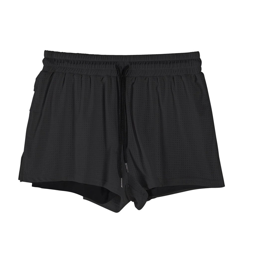 Men's black and white quick-drying nylon shorts with mid waist design for summer sports and leisure