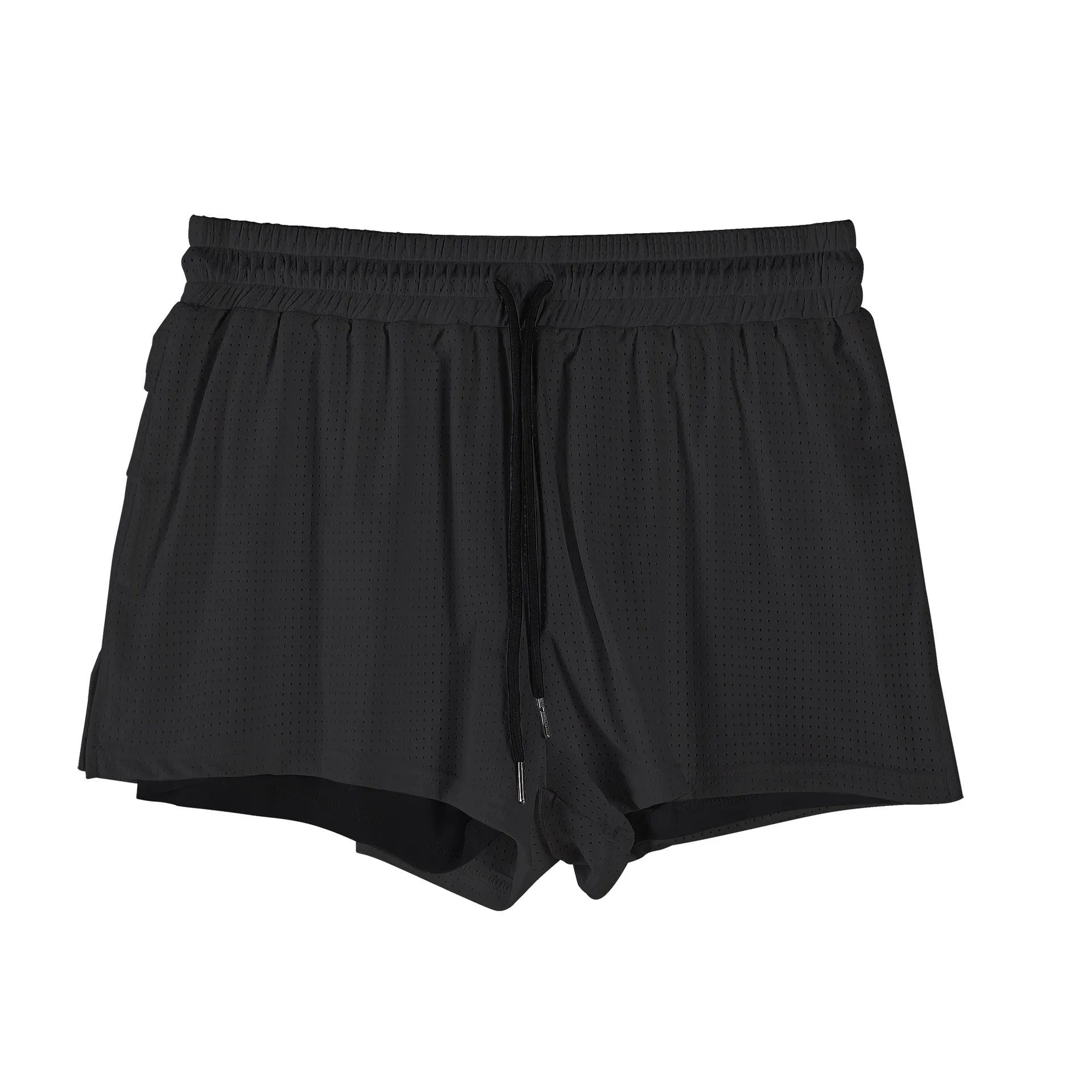 Men's black and white quick-drying nylon shorts with mid waist design for summer sports and leisure