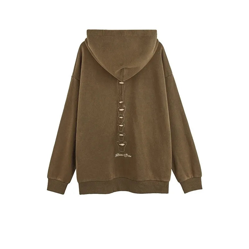 Men's loose fit cotton hoodie with skull pattern in antique brown or retro black, sizes M to 2XL.