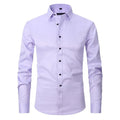 Men's stretch long sleeve work shirt in polyester fabric, showing size range and colour styles like 2-706