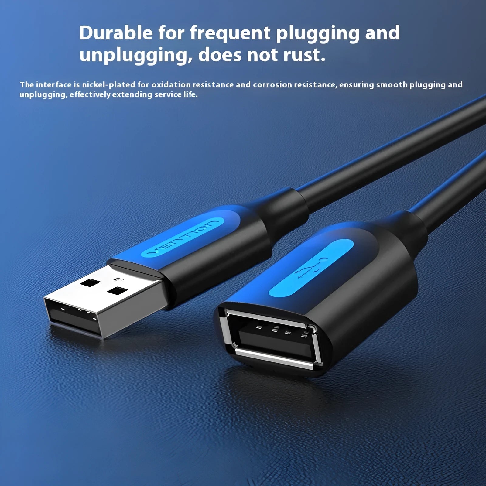 Black USB A Male to AM straight head N extension cable on a white background, showing connector detail.