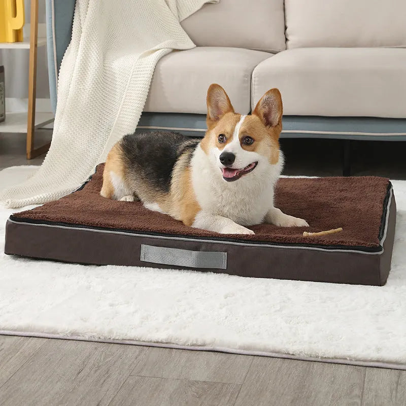 Removable washable pet mat for dogs with sponge core and Shu cotton velvet cover in brown colour