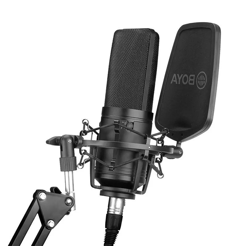 Black capacitive microphone with large diaphragm for K song, computer, mobile phone recording, and anchor use