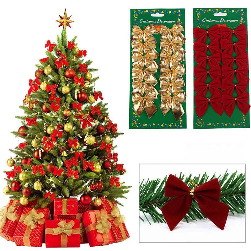 5 cm polyester Christmas tree ornament bow in red, gold, red gold, and silver colour options