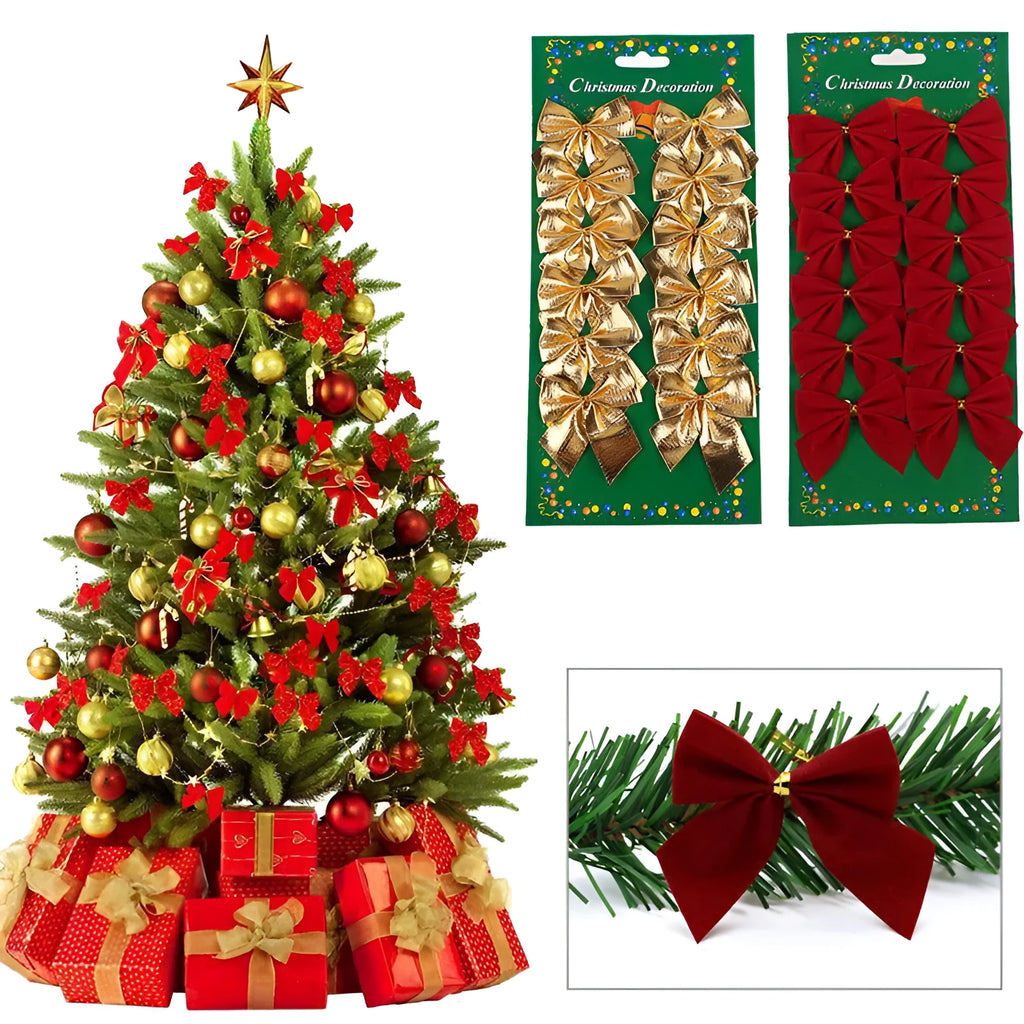 5 cm polyester Christmas bow ornament in gold, red, red gold, or silver colours