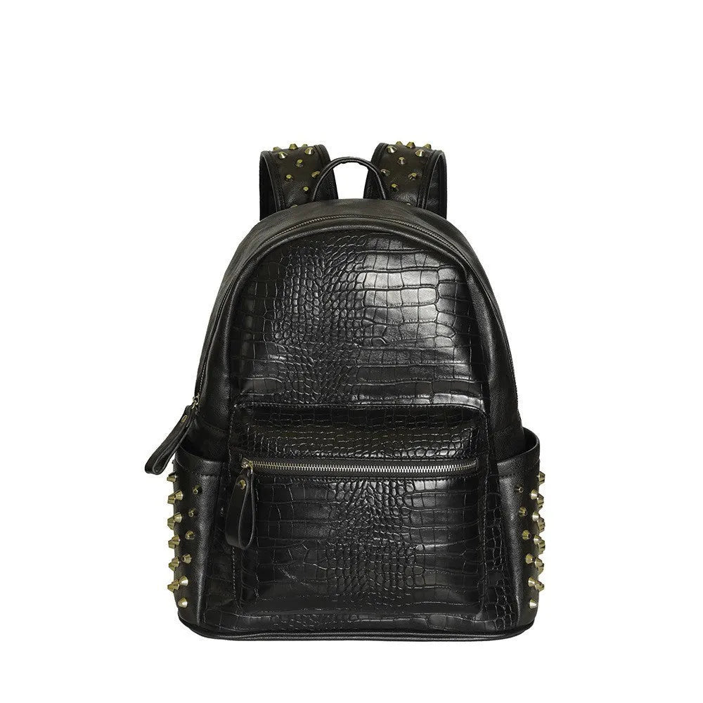 Black waterproof computer schoolbag with 36-55L capacity and oil wax leather finish