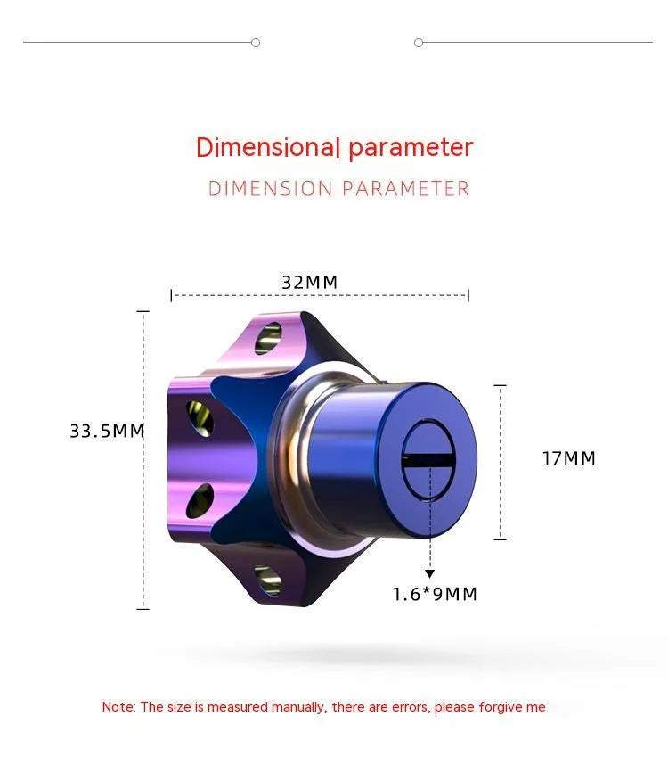 Motorcycle key cover in T6 aluminium alloy with universal fit for 1.6x9mm keys, showing design options