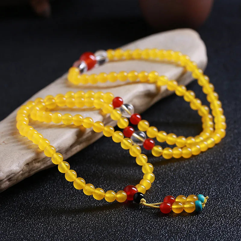 108 bead agate necklace and crystal bracelet jewellery set with lucky cat charm