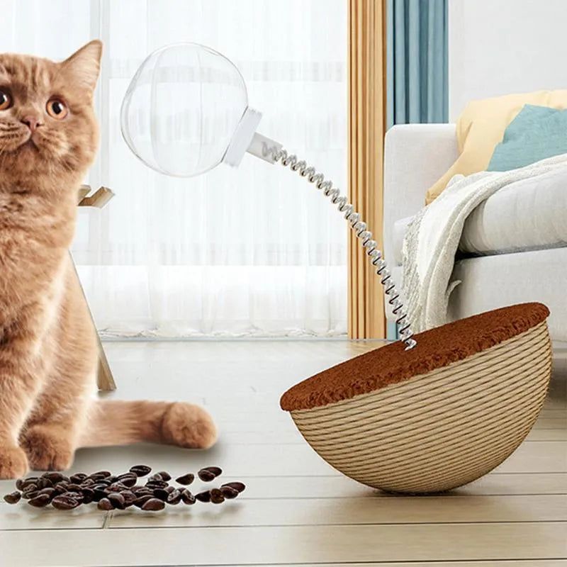 Automatic balancing cat interactive puzzle feeder toy for slow feeding with tumbler design