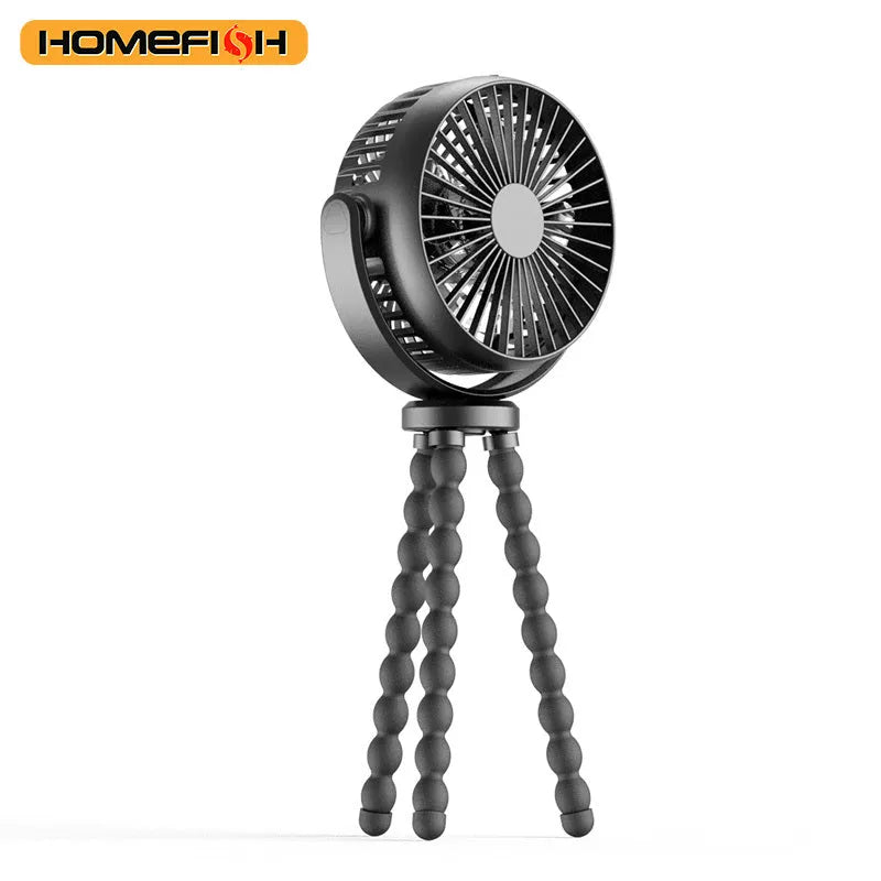 HOMEFISH F2 automatic shake head baby stroller fan with LED light and removable bracket on a stroller handle