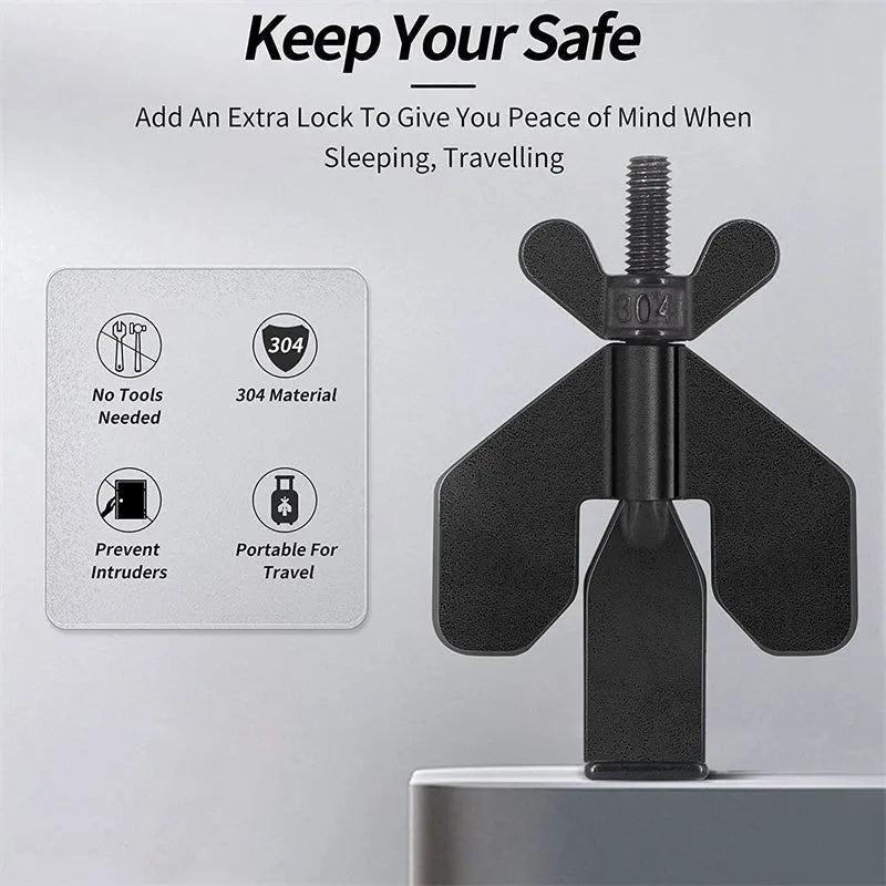 304 stainless steel portable door lock with thread installation for hotel and travel security