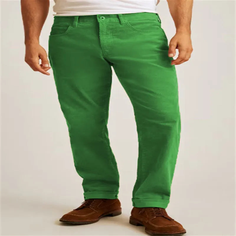 Corduroy straight-leg trousers in loose casual fit with mid-waist design and zip fly closure