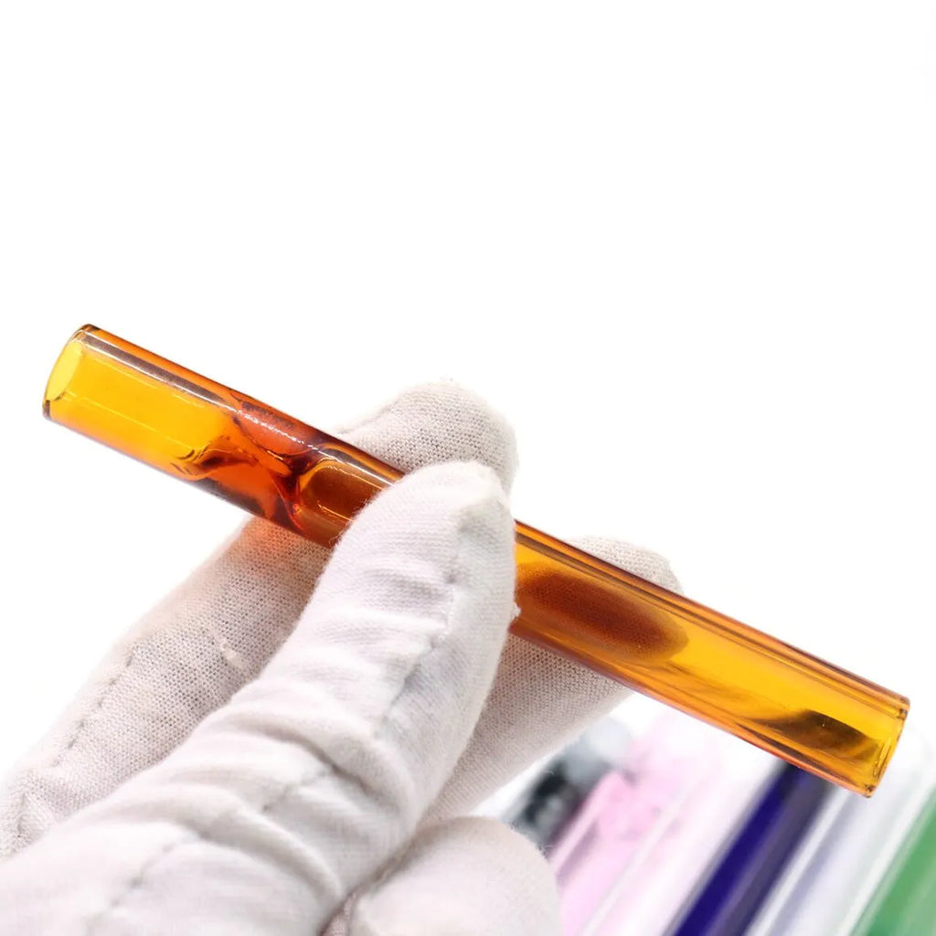 Clear glass telescopic smoking pipe with suction nozzle for water pipes, shown in transparent colour mixing finish