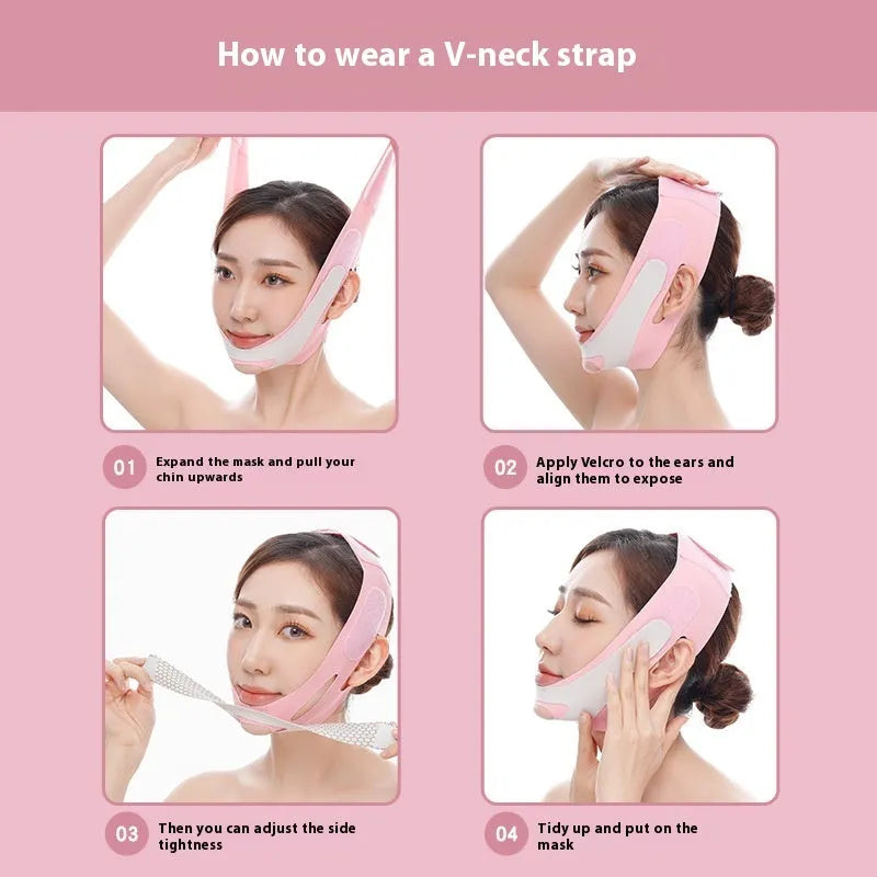 Adjustable elastic V face bandage for facial support in pink and black colours with far infrared option