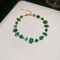 Irregular geometric zircon drop-shaped copper bracelet in gold or silver tone with coloured zircon inlay