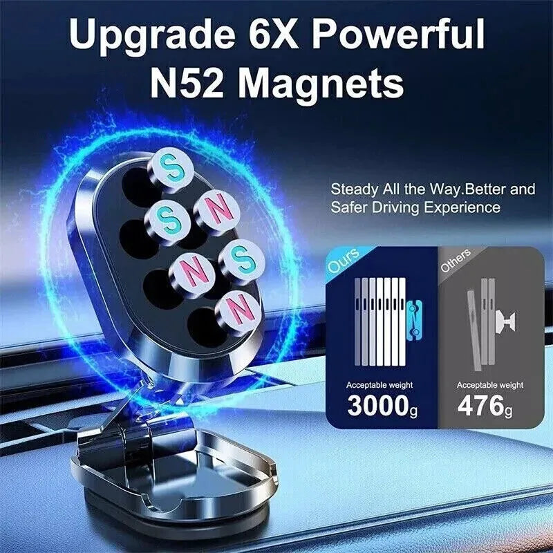 Stainless steel magnetic car phone holder with foldable bracket in chrome finish
