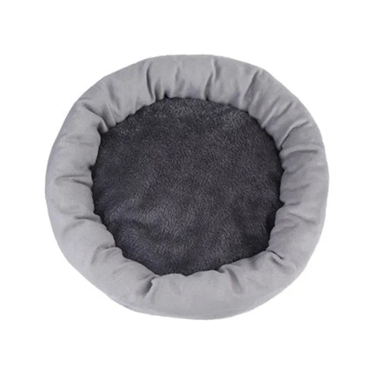 Circular dog bed with PP cotton filling and pillow in light grey colour