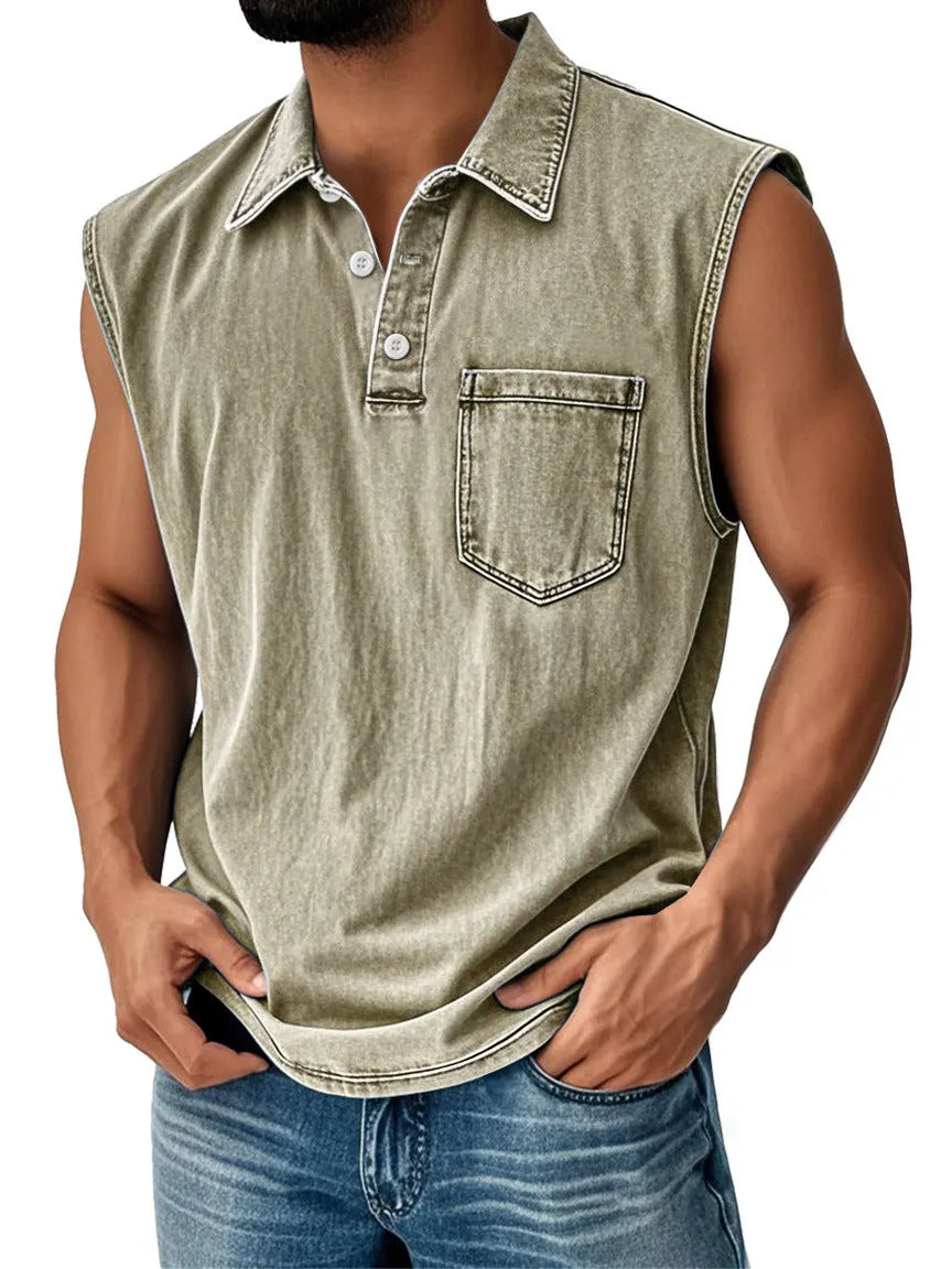 Men's 3D digital print polo shirt with button placket and short sleeves in loose fit design