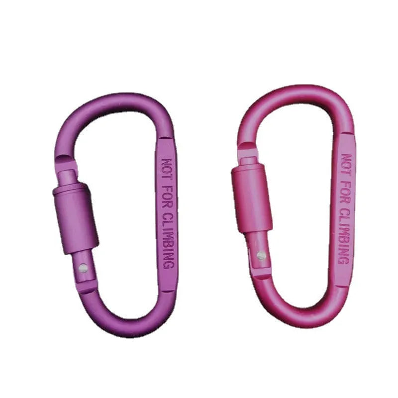 D-type aluminium carabiner with lock mechanism, 8cm length, flat profile, in multiple colour options