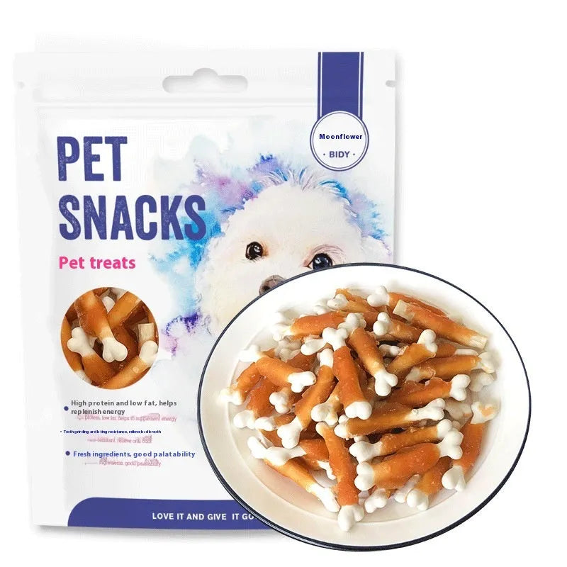 Betty Chicken Wrapped Calcium Bone dog treats 400g pack showing chicken wrapped around bone core