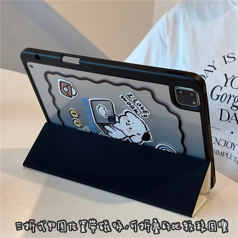 Dog cartoon iPad case with pen slot, TPU rear cover for iPad Air3 Air4 Air5 Mini6 Pro 2020 2021