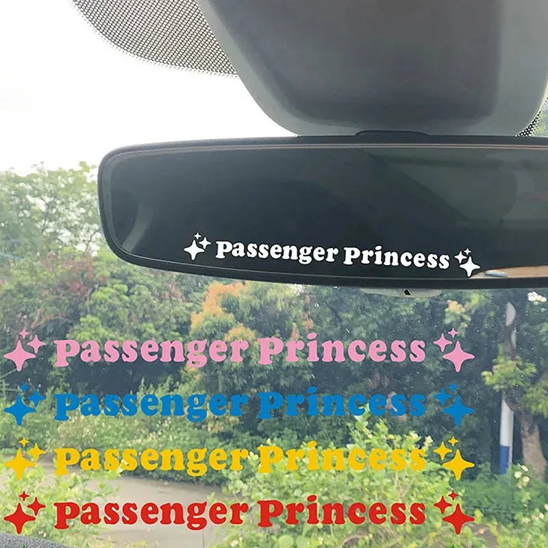 Passenger Princess decorative sticker for car rearview mirror measuring 12.5cm diameter in reflective colours