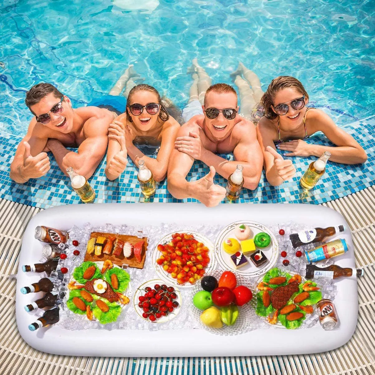Inflatable ice bar with cup holders and yellow ice bucket for party drink service