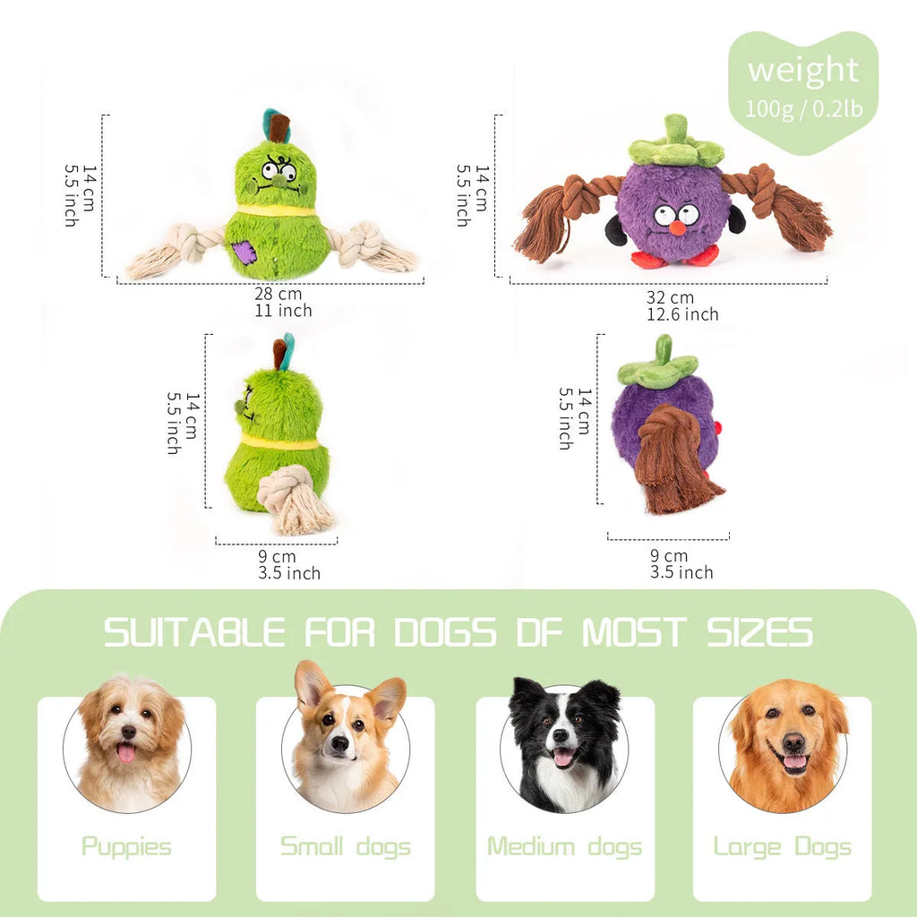 Green and purple interactive dog plush rope knot tug toy with bite-resistant texture