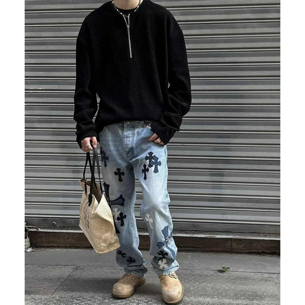 Solid colour loose fit long sleeve pullover top shown in grey, black, or apricot.