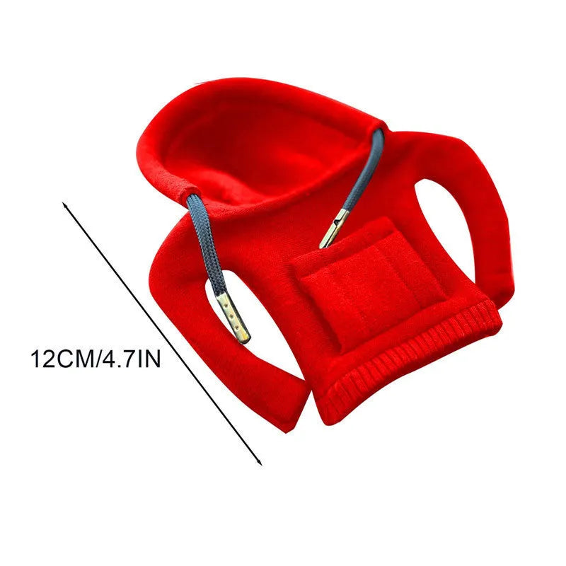 Hand-knitted red pure cotton gear lever sweater decoration on a car gear stick.